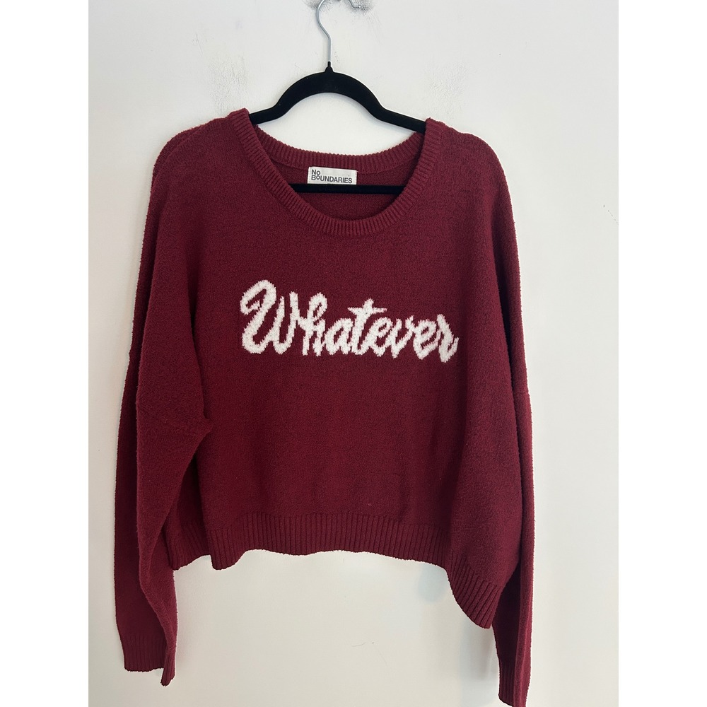 No‎ Boundaries Burgundy Whatever Graphic Sweater XXL 20 Womens Crewneck Knit Top